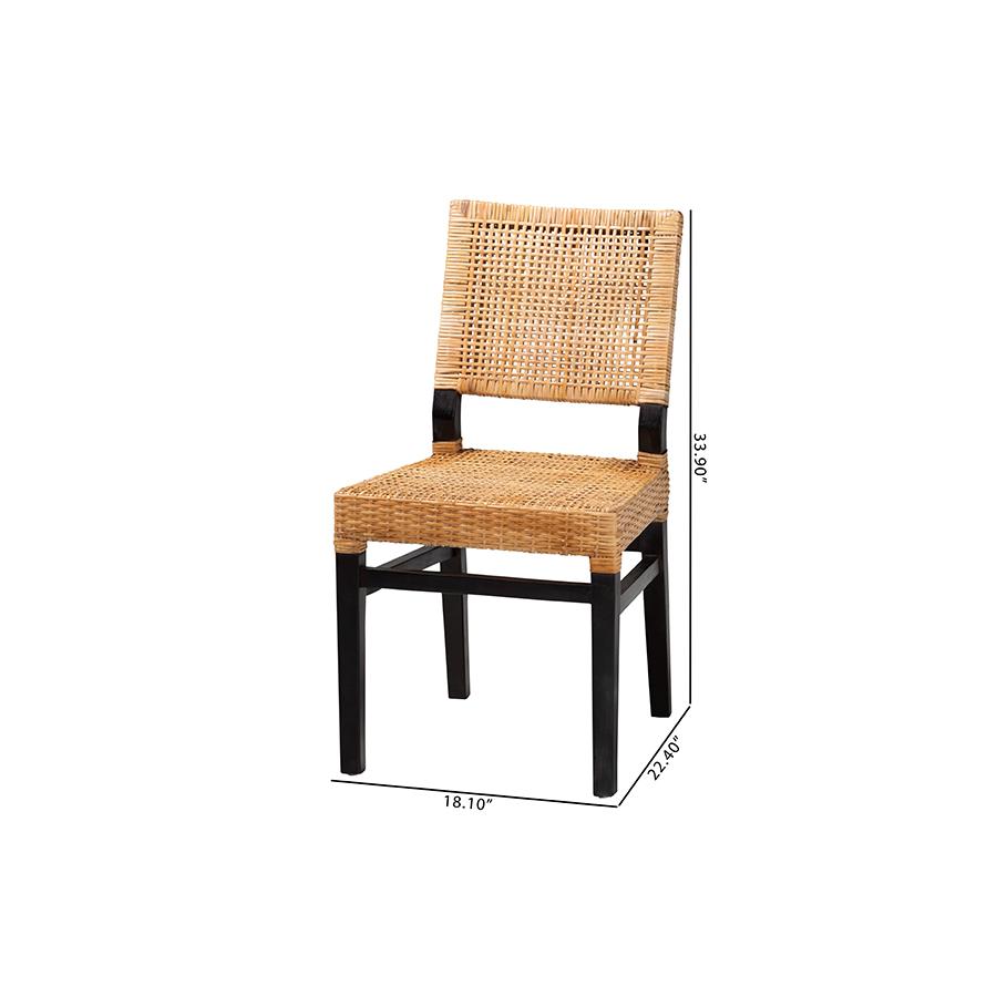 Baxton Studio Lesia Modern Bohemian Natural Brown Rattan and Espresso Brown Mahogany Wood Dining Chair. Picture 11