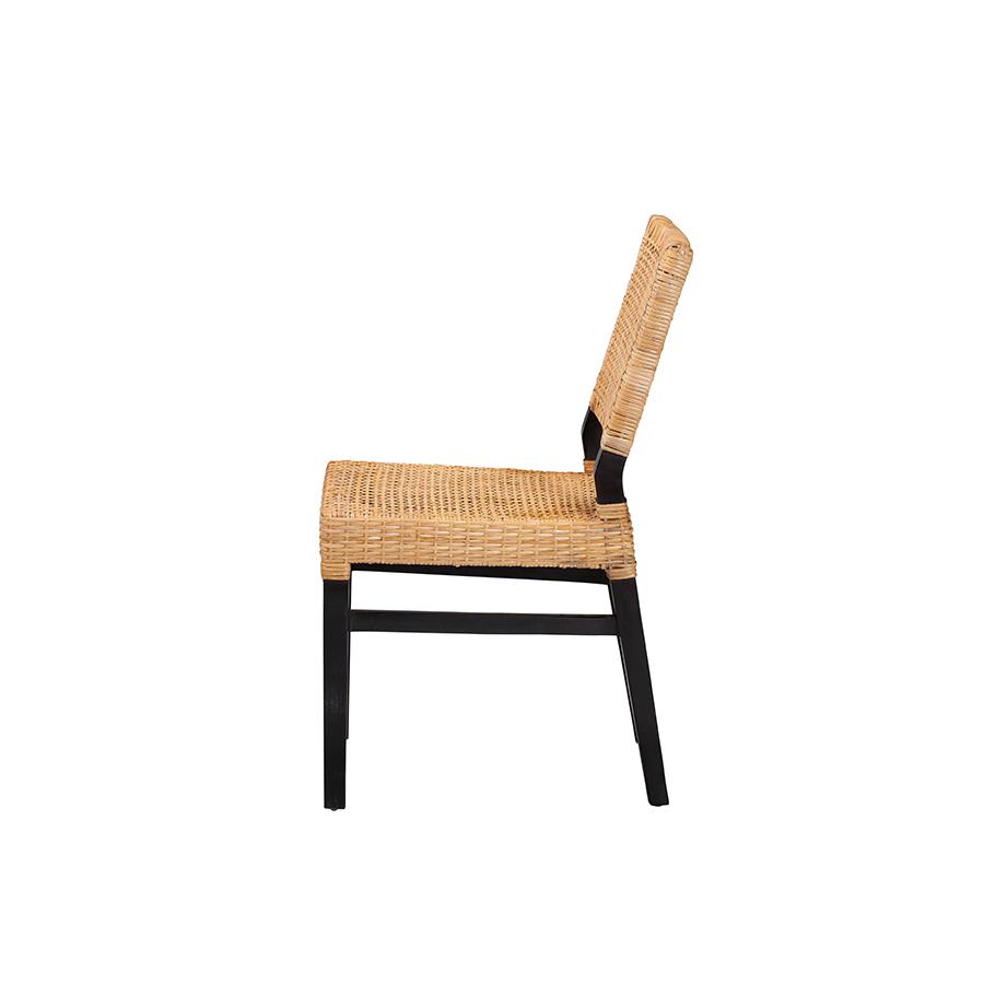 Baxton Studio Lesia Modern Bohemian Natural Brown Rattan and Espresso Brown Mahogany Wood Dining Chair. Picture 4