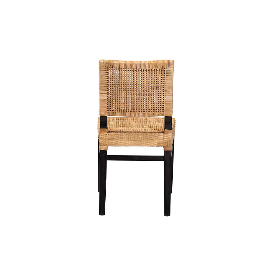 Baxton Studio Lesia Modern Bohemian Natural Brown Rattan and Espresso Brown Mahogany Wood Dining Chair. Picture 5