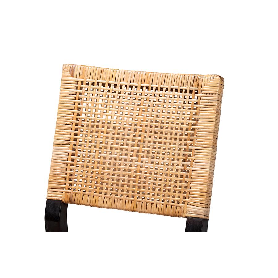 Baxton Studio Lesia Modern Bohemian Natural Brown Rattan and Espresso Brown Mahogany Wood Dining Chair. Picture 6