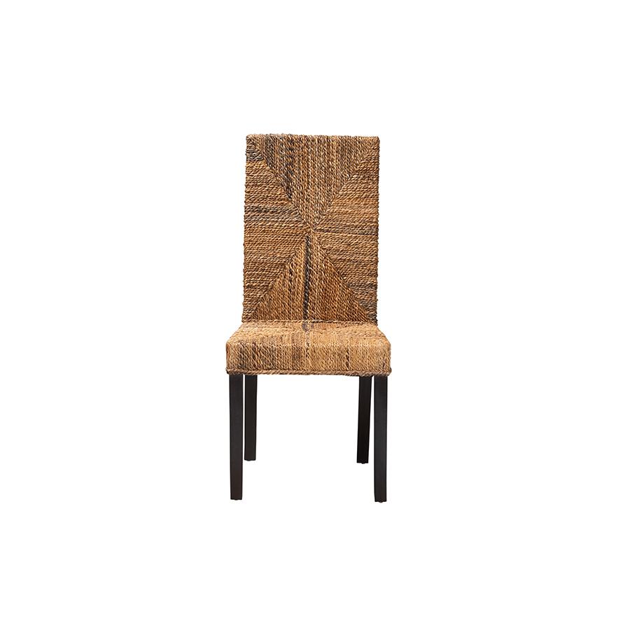 Bohemian Dark Brown Mahogany Wood and Seagrass Dining Chair. Picture 2