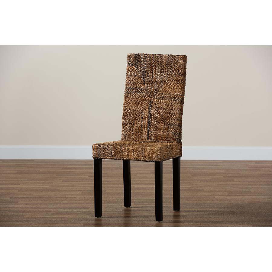 Bohemian Dark Brown Mahogany Wood and Seagrass Dining Chair. Picture 9