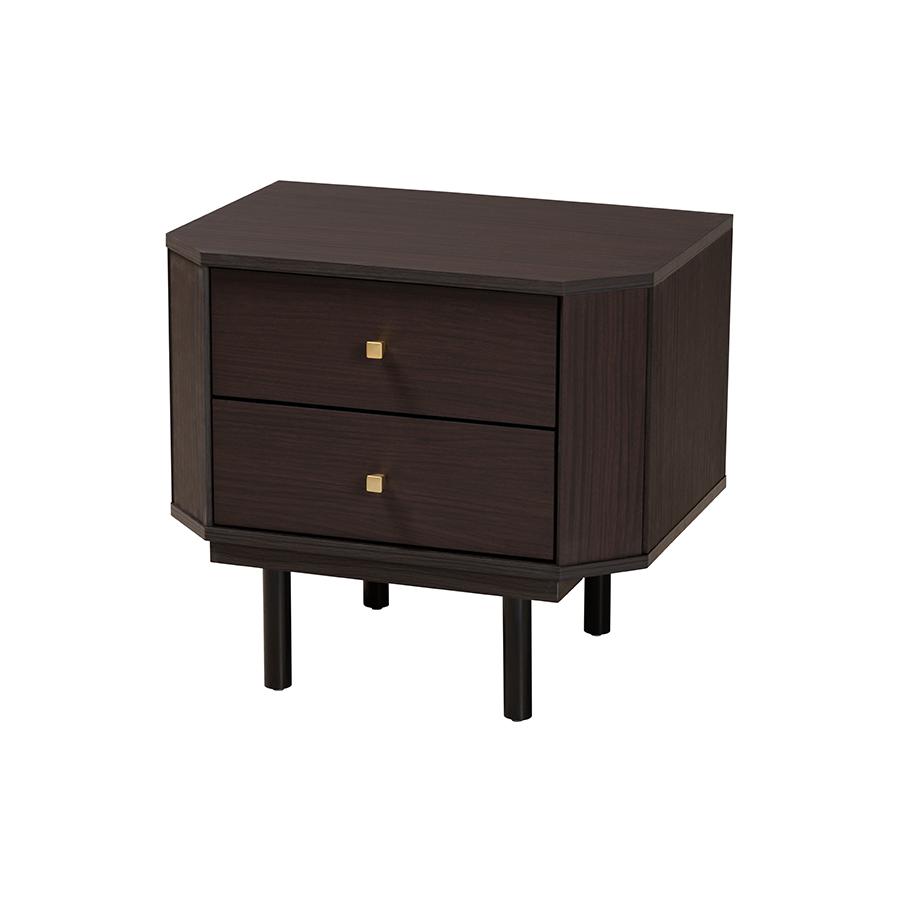 Transitional Two-Tone Black and Espresso Brown Finished Wood 2-Drawer End Table. Picture 1