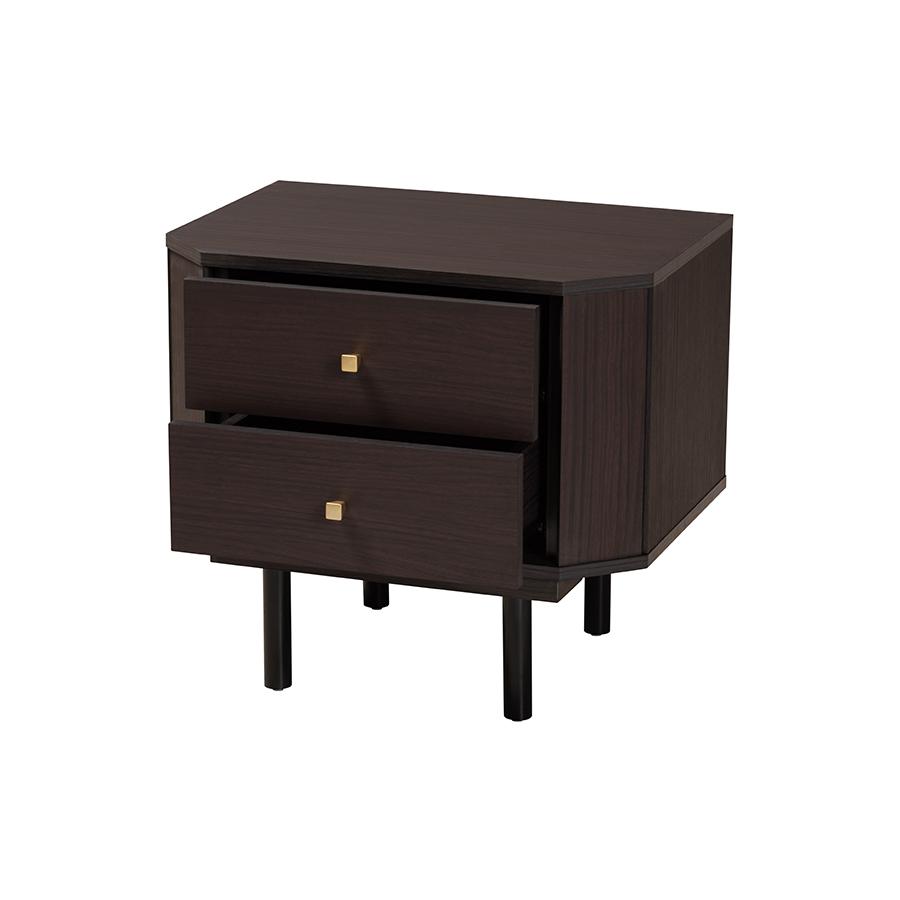 Transitional Two-Tone Black and Espresso Brown Finished Wood 2-Drawer End Table. Picture 2
