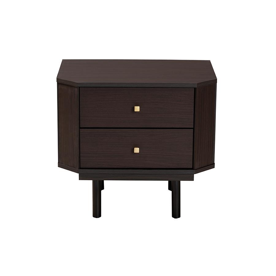 Transitional Two-Tone Black and Espresso Brown Finished Wood 2-Drawer End Table. Picture 3
