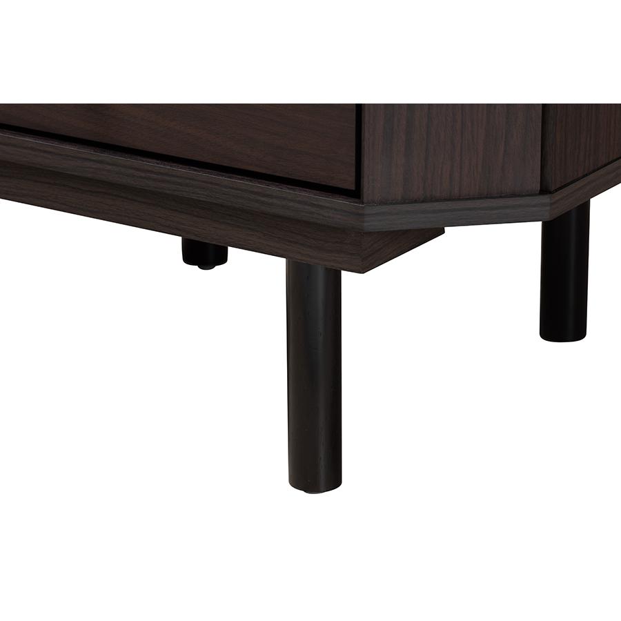 Transitional Two-Tone Black and Espresso Brown Finished Wood 2-Drawer End Table. Picture 6