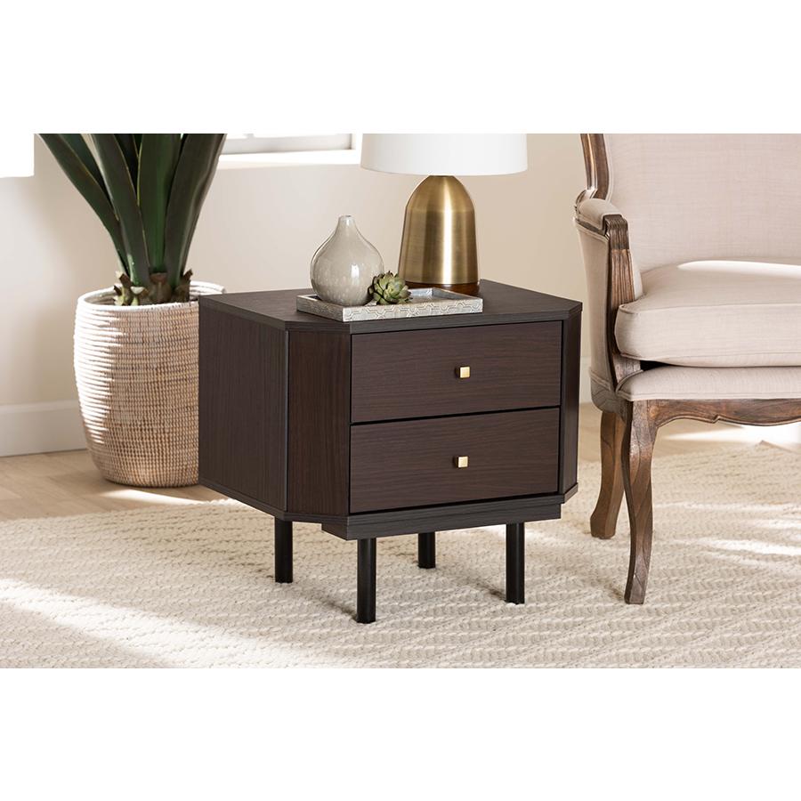 Transitional Two-Tone Black and Espresso Brown Finished Wood 2-Drawer End Table. Picture 8