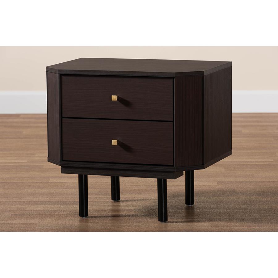 Transitional Two-Tone Black and Espresso Brown Finished Wood 2-Drawer End Table. Picture 9