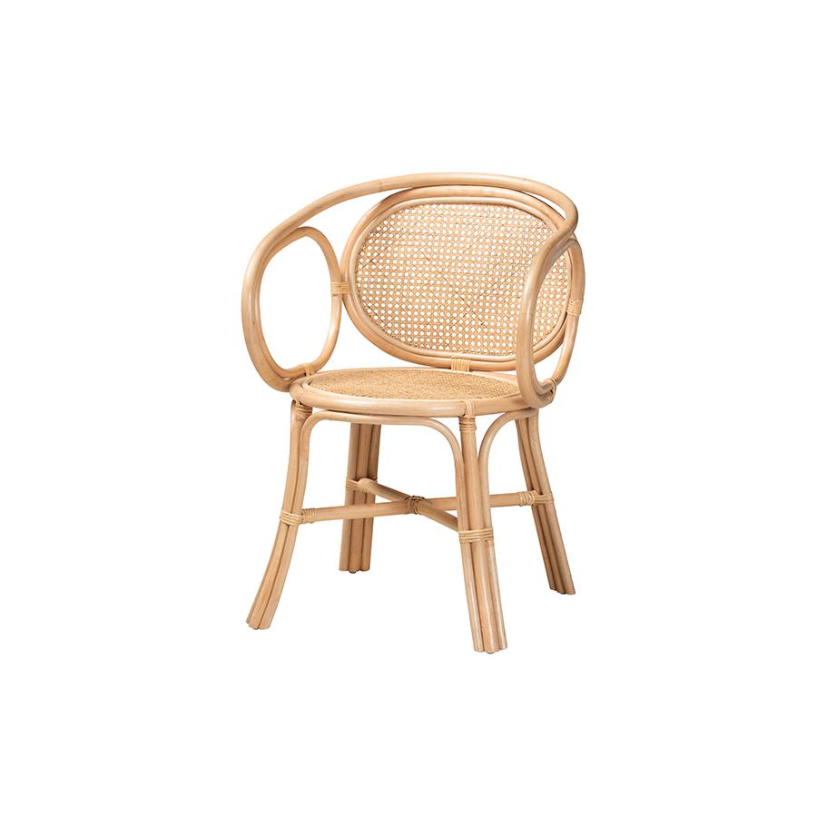 bali & pari Palesa Modern Bohemian Natural Brown Rattan Dining Chair. Picture 1
