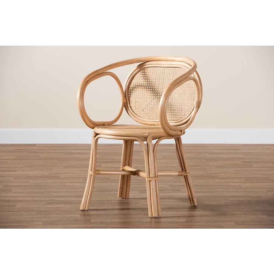 bali & pari Palesa Modern Bohemian Natural Brown Rattan Dining Chair. Picture 9