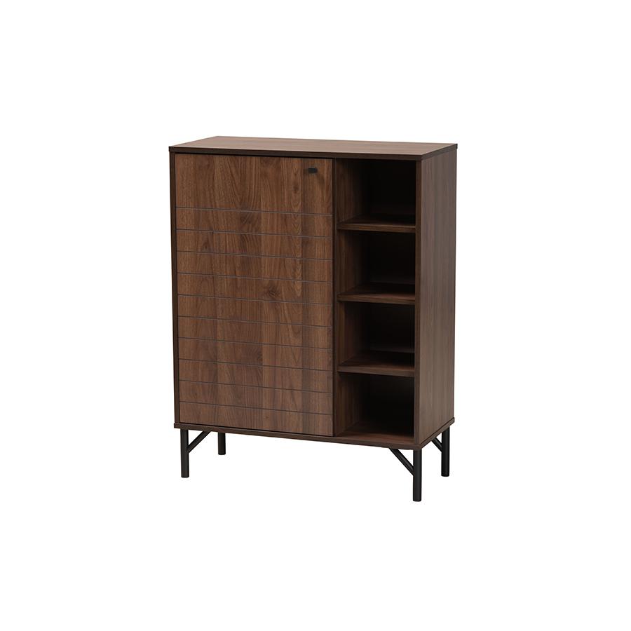 Transitional Walnut Brown Finished Wood 1-Door Shoe Cabinet. Picture 1