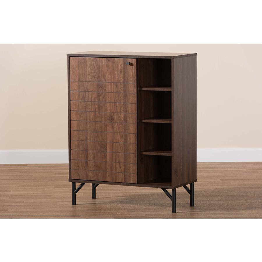 Transitional Walnut Brown Finished Wood 1-Door Shoe Cabinet. Picture 10
