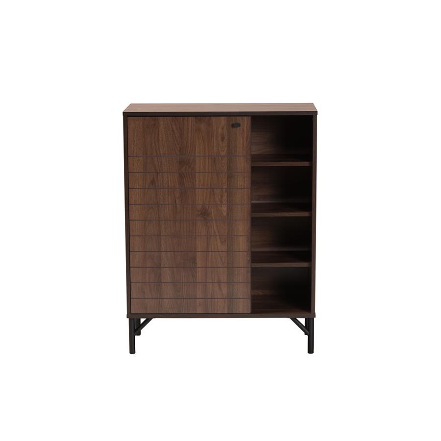 Transitional Walnut Brown Finished Wood 1-Door Shoe Cabinet. Picture 3