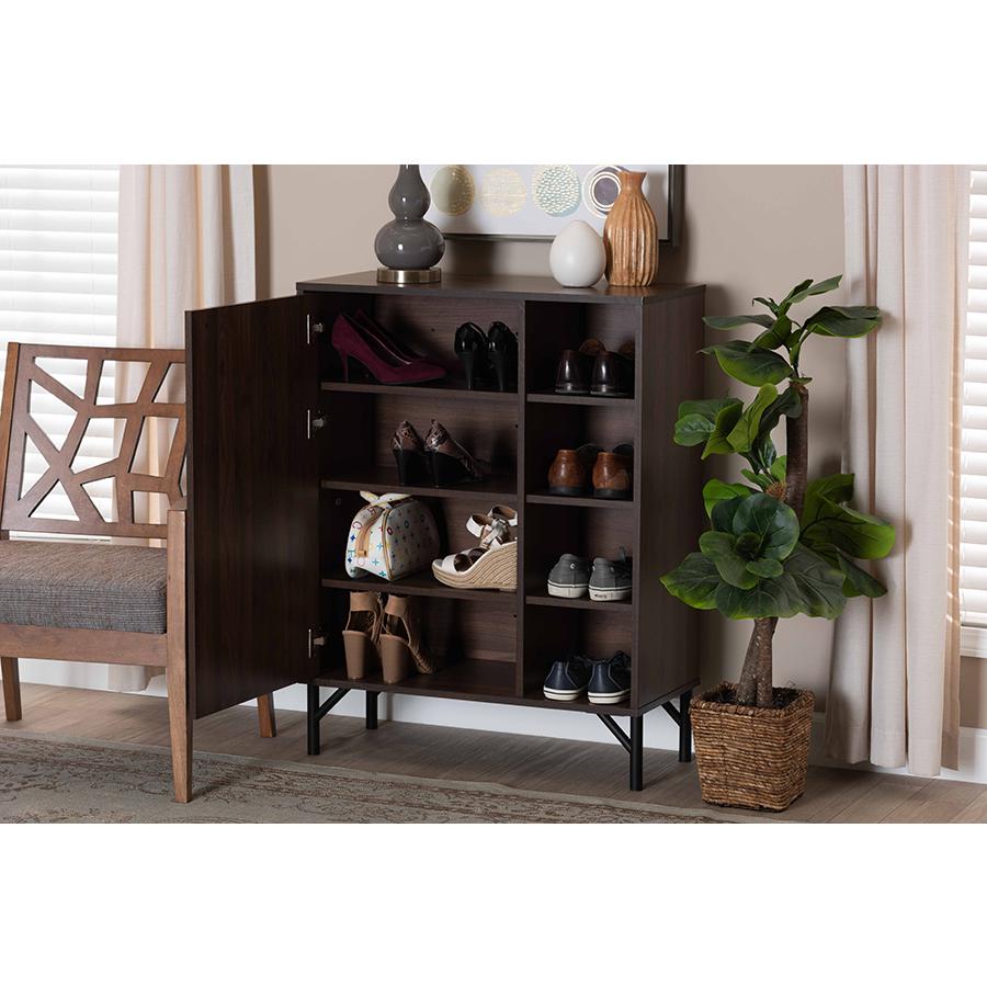 Transitional Walnut Brown Finished Wood 1-Door Shoe Cabinet. Picture 9