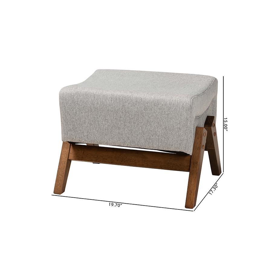 Light Grey Fabric and Walnut Brown Finished Wood Ottoman. Picture 8