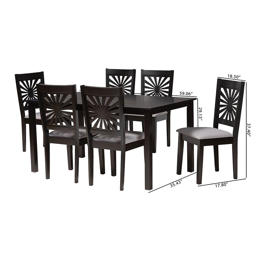 Olympia Modern Grey Fabric and Espresso Brown Finished Wood 7-Piece Dining Set. Picture 10