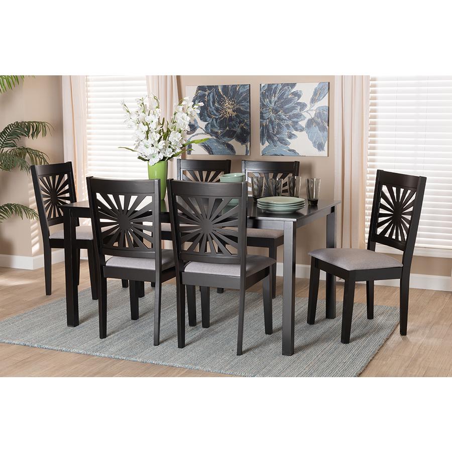 Olympia Modern Grey Fabric and Espresso Brown Finished Wood 7-Piece Dining Set. Picture 8