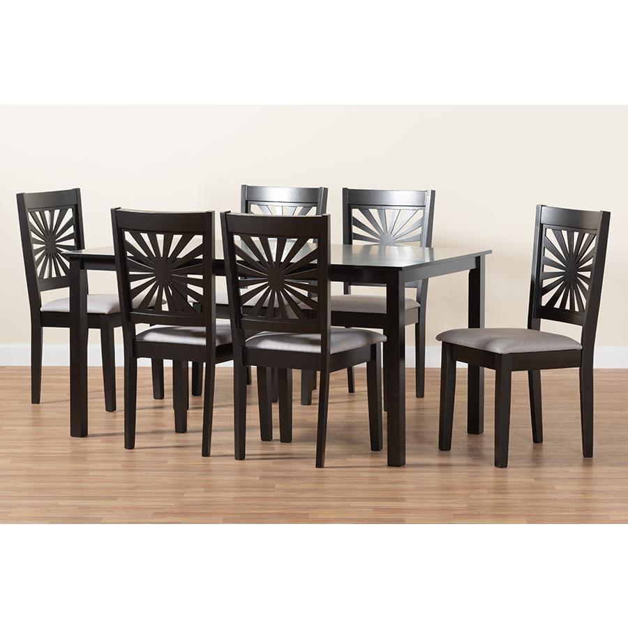 Olympia Modern Grey Fabric and Espresso Brown Finished Wood 7-Piece Dining Set. Picture 9