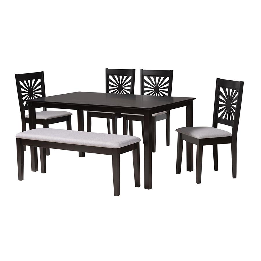 Olympia Modern Grey Fabric and Espresso Brown Finished Wood 6-Piece Dining Set. Picture 1
