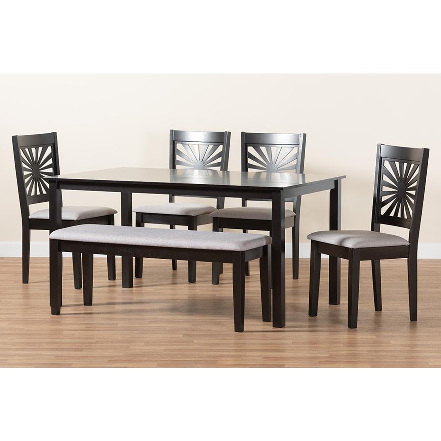 Olympia Modern Grey Fabric and Espresso Brown Finished Wood 6-Piece Dining Set. Picture 10