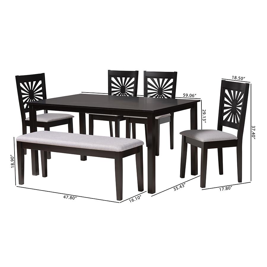 Olympia Modern Grey Fabric and Espresso Brown Finished Wood 6-Piece Dining Set. Picture 11