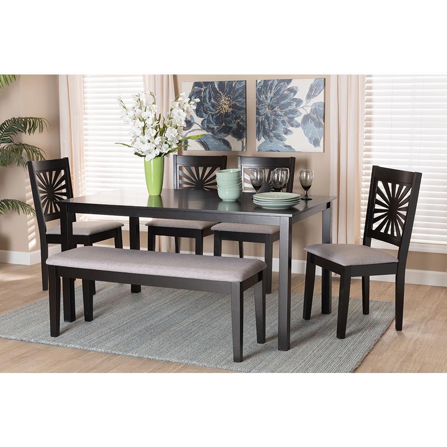Olympia Modern Grey Fabric and Espresso Brown Finished Wood 6-Piece Dining Set. Picture 9