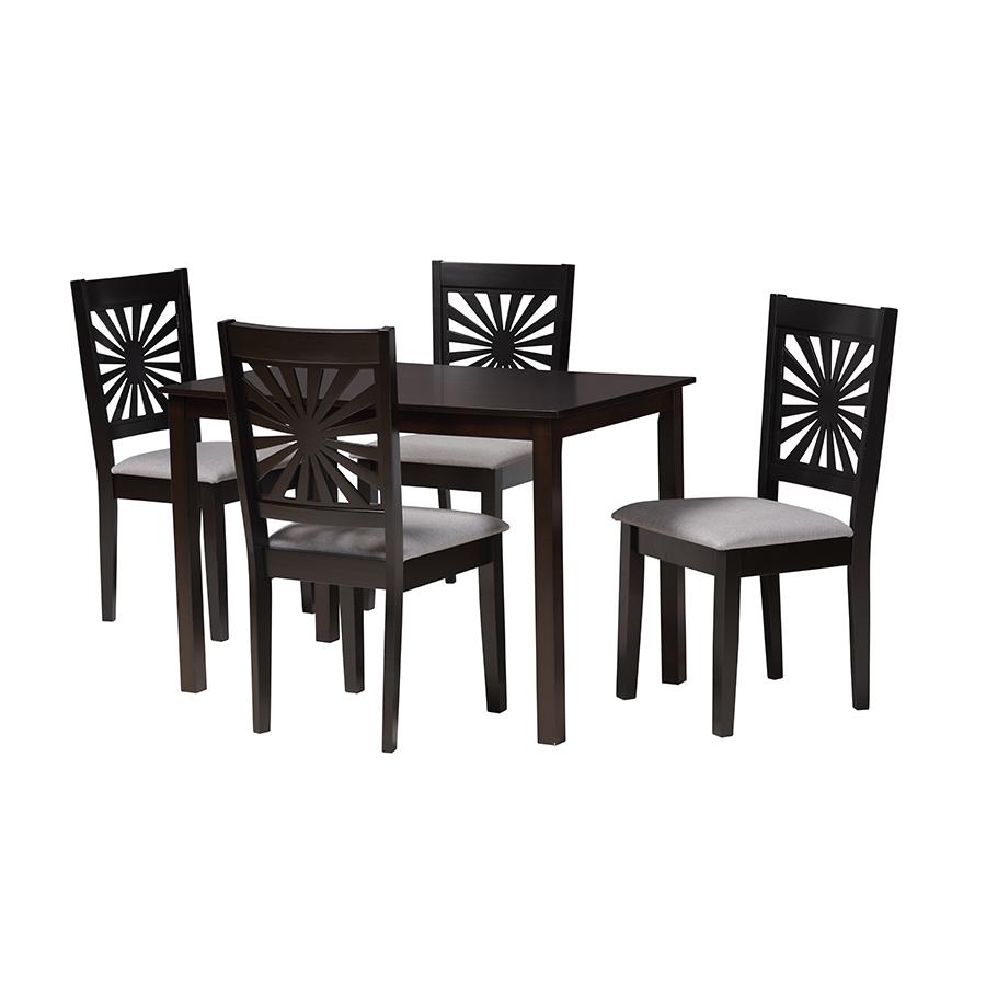 Olympia Modern Grey Fabric and Espresso Brown Finished Wood 5-Piece Dining Set. Picture 1