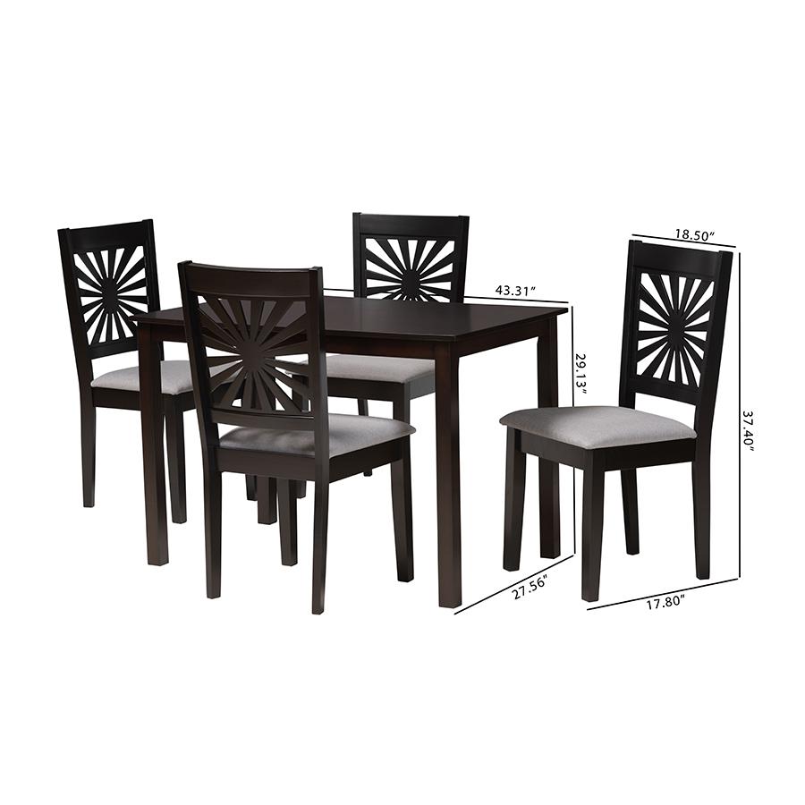 Olympia Modern Grey Fabric and Espresso Brown Finished Wood 5-Piece Dining Set. Picture 10