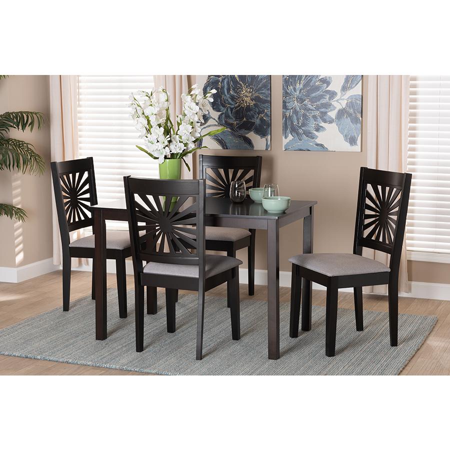 Olympia Modern Grey Fabric and Espresso Brown Finished Wood 5-Piece Dining Set. Picture 8