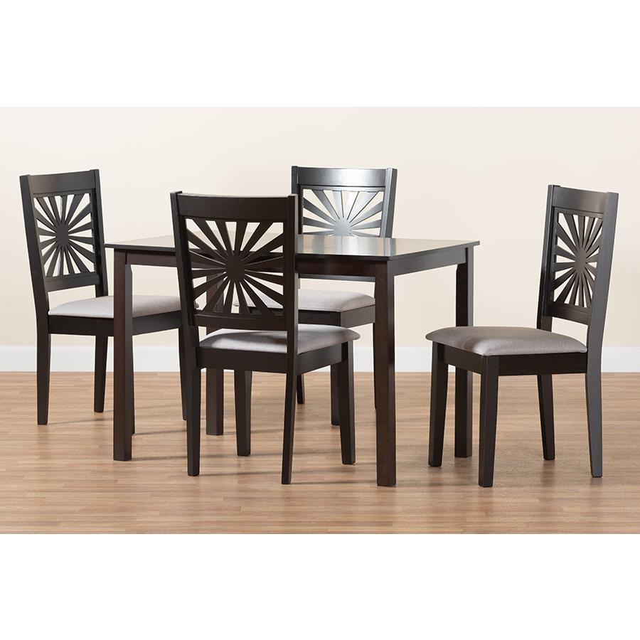 Olympia Modern Grey Fabric and Espresso Brown Finished Wood 5-Piece Dining Set. Picture 9