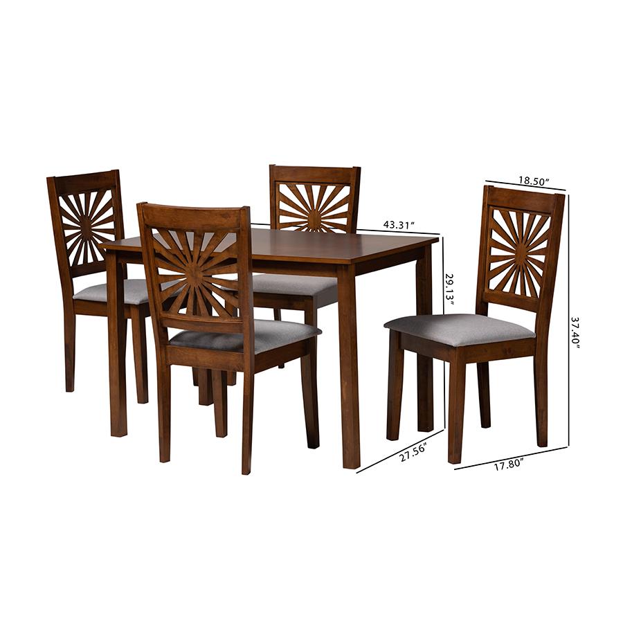 Olympia Modern Grey Fabric and Walnut Brown Finished Wood 5-Piece Dining Set. Picture 10
