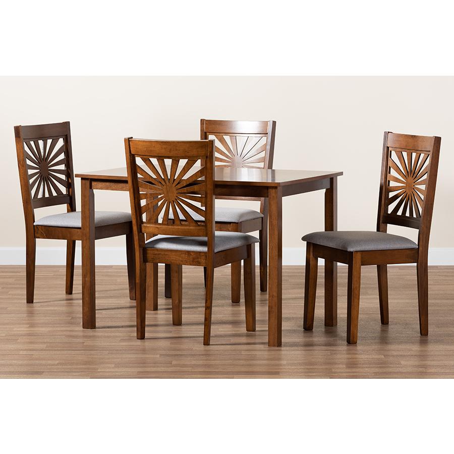 Olympia Modern Grey Fabric and Walnut Brown Finished Wood 5-Piece Dining Set. Picture 9