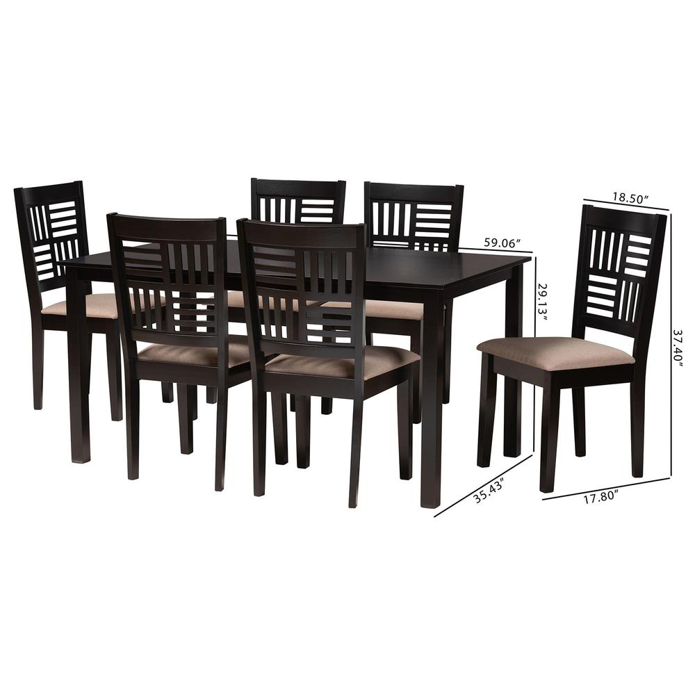 Deanna Modern Beige Fabric and Dark Brown Finished Wood 7-Piece Dining Set. Picture 19