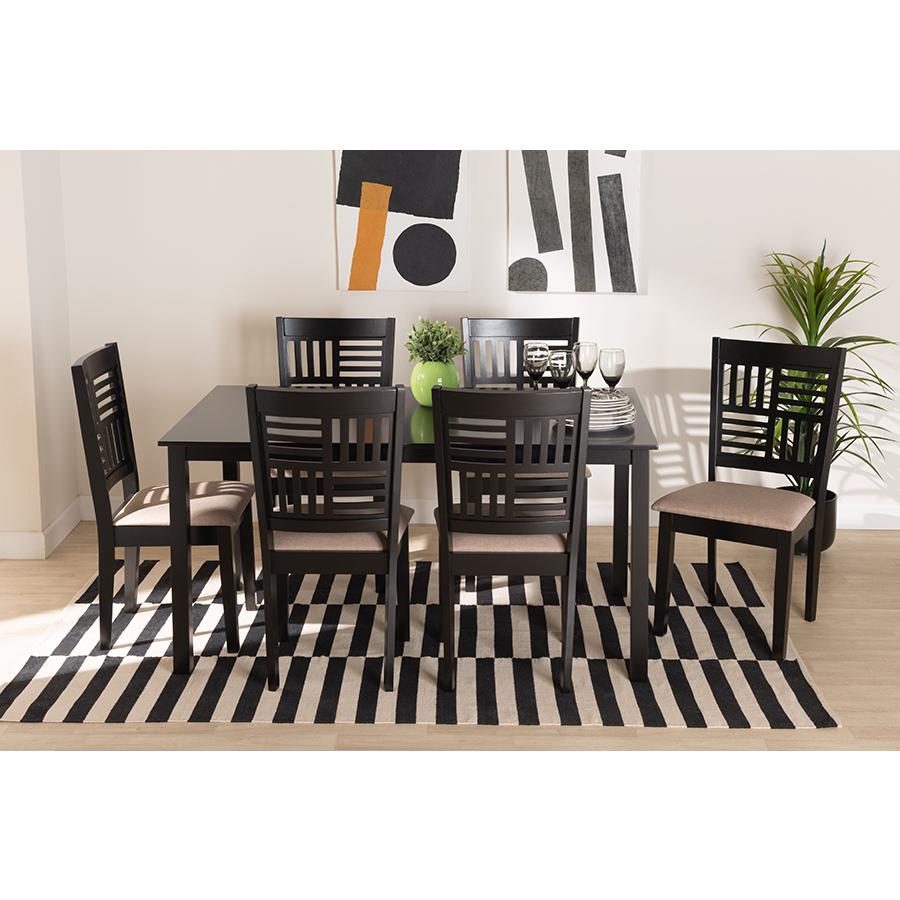 Deanna Modern Beige Fabric and Dark Brown Finished Wood 7-Piece Dining Set. Picture 8