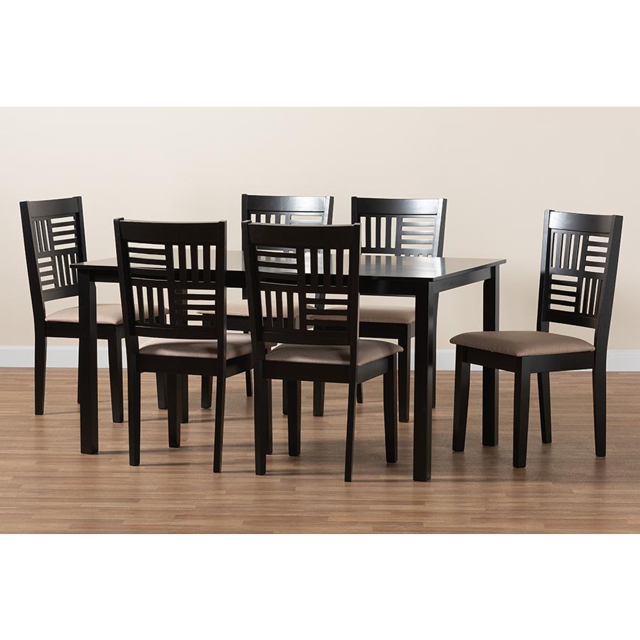 Deanna Modern Beige Fabric and Dark Brown Finished Wood 7-Piece Dining Set. Picture 9