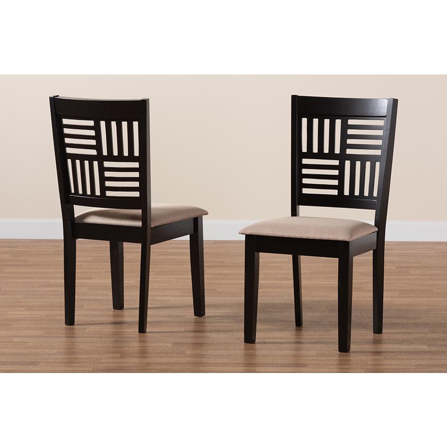Deanna Modern Beige Fabric and Dark Brown Finished Wood 2-Piece Dining Chair Set. Picture 8