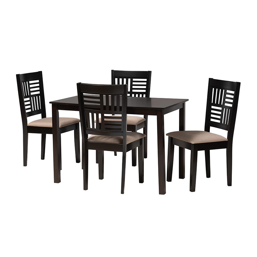 Deanna Modern Beige Fabric and Dark Brown Finished Wood 5-Piece Dining Set. Picture 1