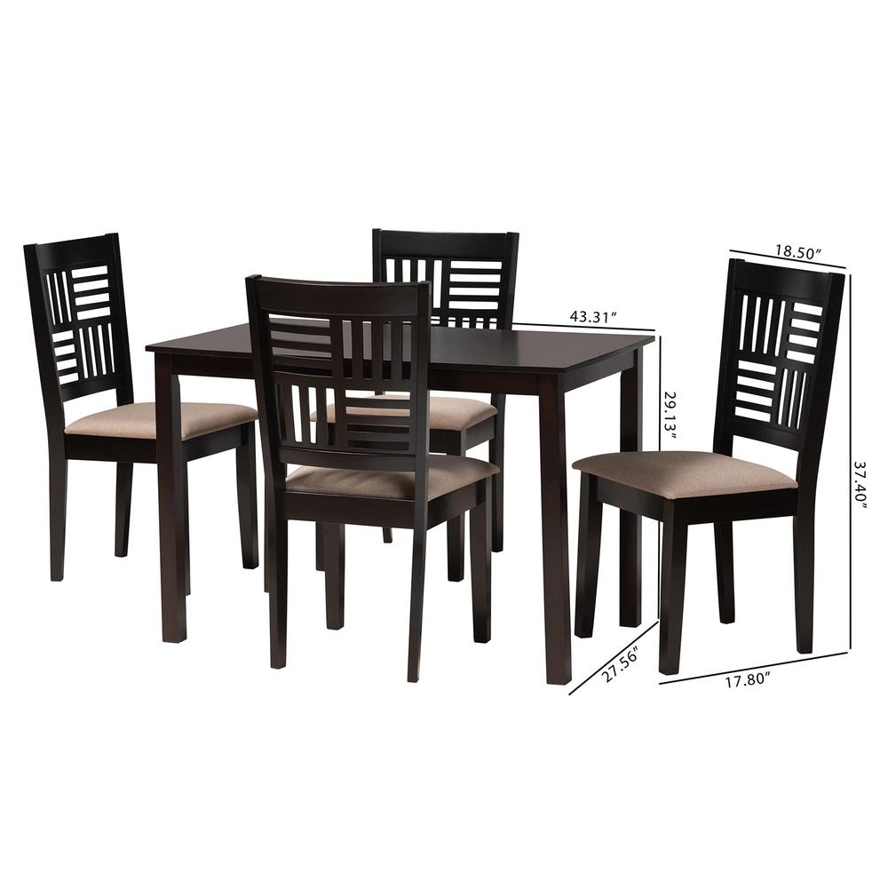 Deanna Modern Beige Fabric and Dark Brown Finished Wood 5-Piece Dining Set. Picture 19