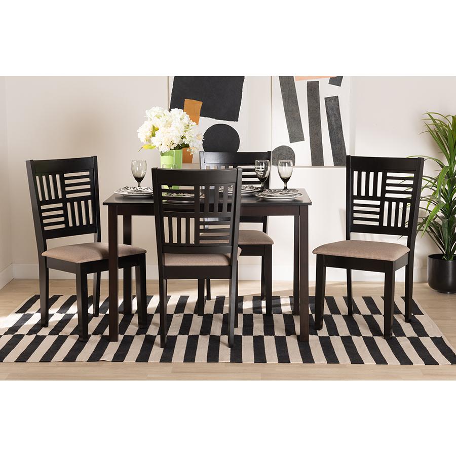 Deanna Modern Beige Fabric and Dark Brown Finished Wood 5-Piece Dining Set. Picture 8