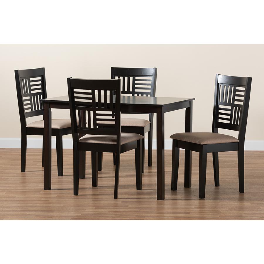 Deanna Modern Beige Fabric and Dark Brown Finished Wood 5-Piece Dining Set. Picture 9