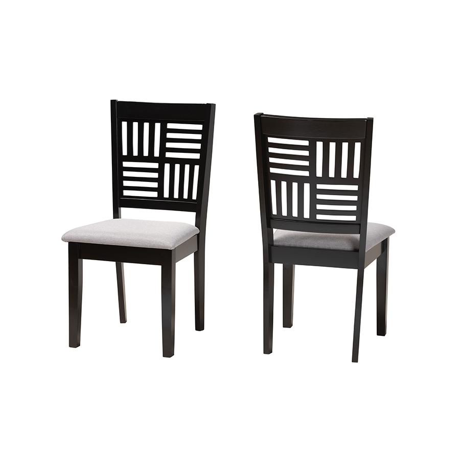 Deanna Modern Grey Fabric and Dark Brown Finished Wood 2-Piece Dining Chair Set. Picture 1