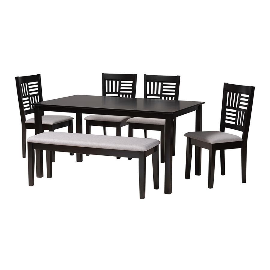 Deanna Modern Grey Fabric and Dark Brown Finished Wood 6-Piece Dining Set. Picture 1