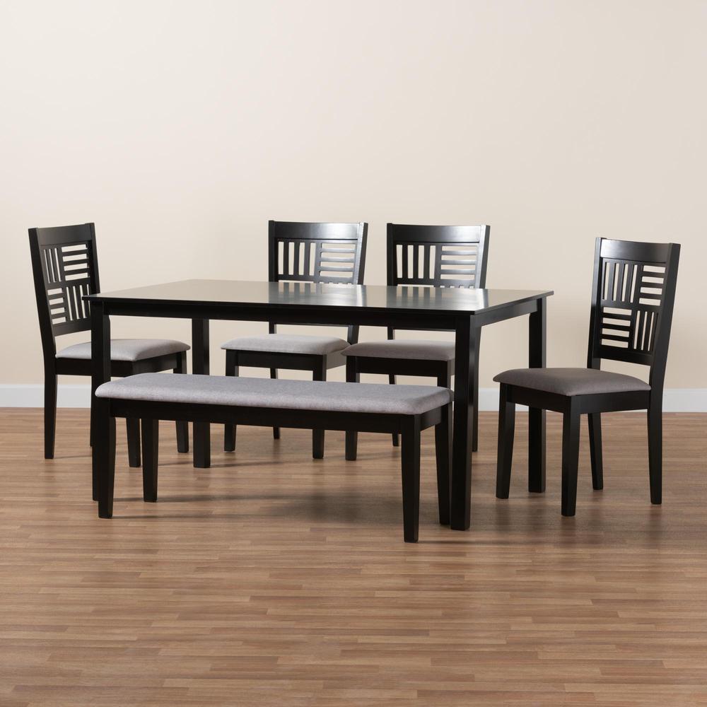 Deanna Modern Grey Fabric and Dark Brown Finished Wood 6-Piece Dining Set. Picture 19