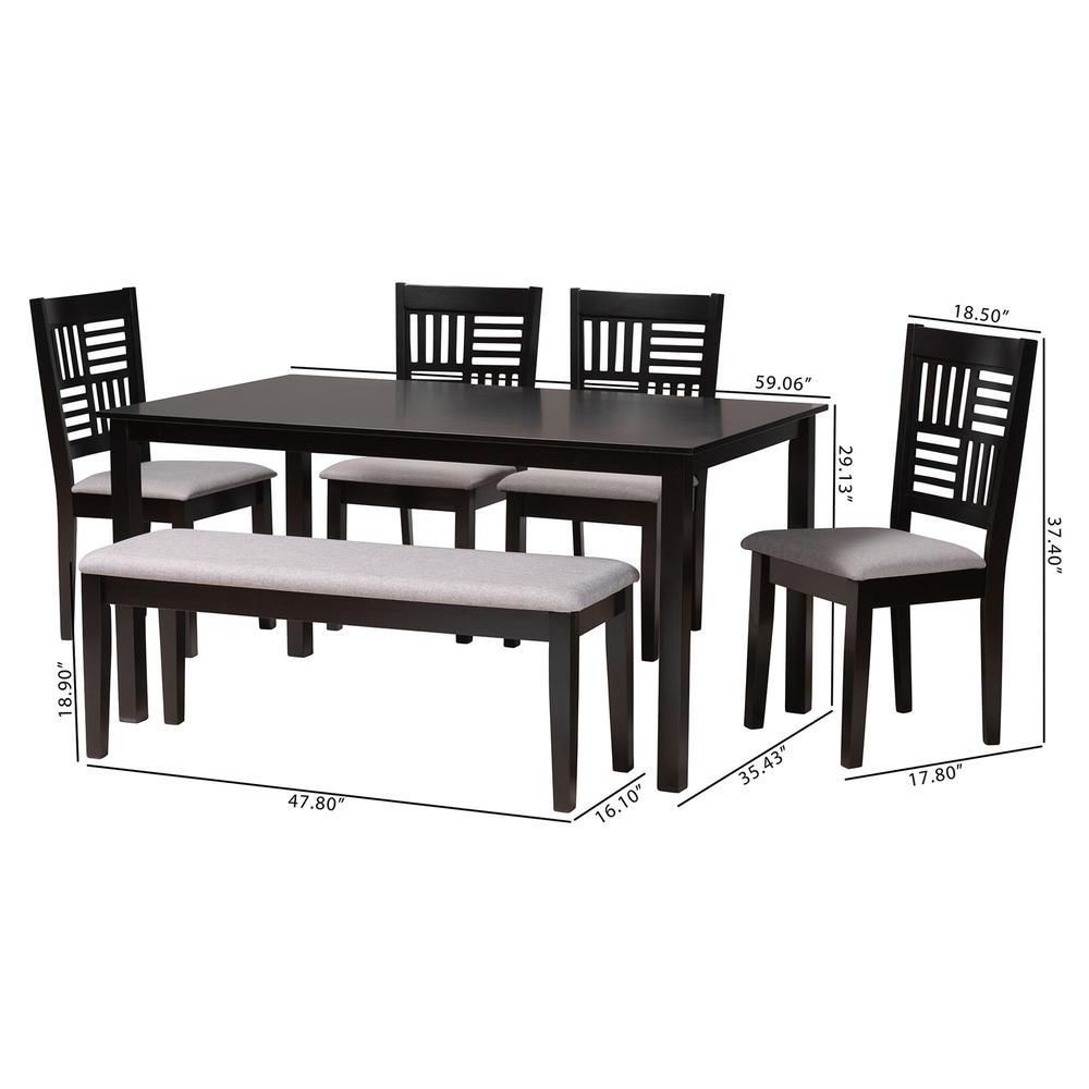 Deanna Modern Grey Fabric and Dark Brown Finished Wood 6-Piece Dining Set. Picture 20
