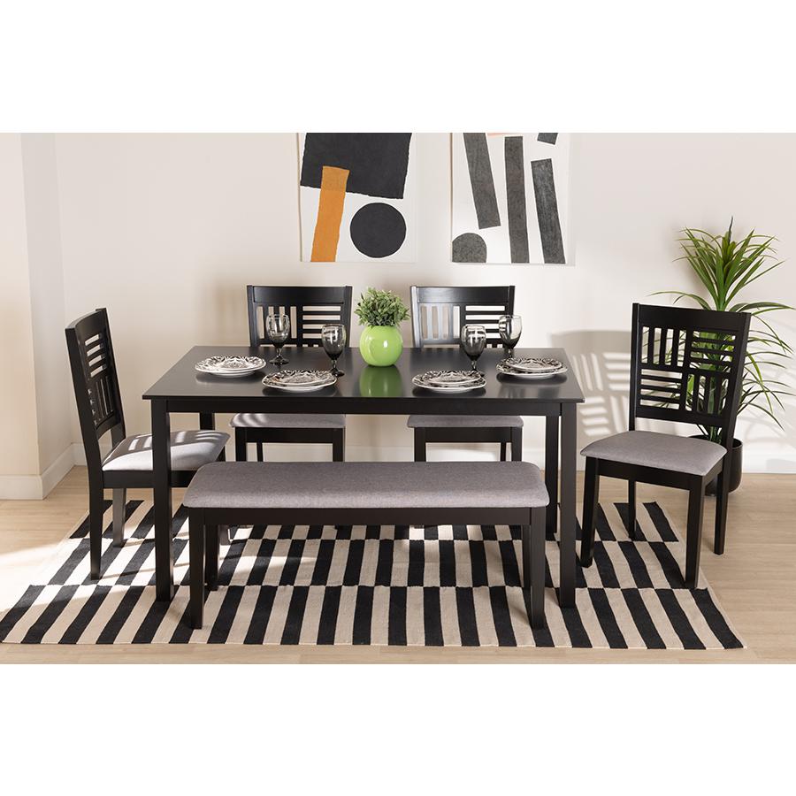 Deanna Modern Grey Fabric and Dark Brown Finished Wood 6-Piece Dining Set. Picture 9