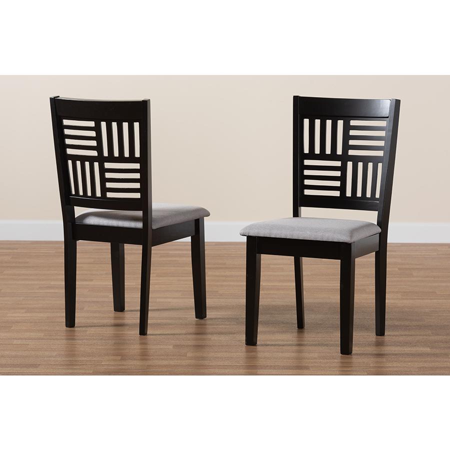 Deanna Modern Grey Fabric and Dark Brown Finished Wood 2-Piece Dining Chair Set. Picture 8
