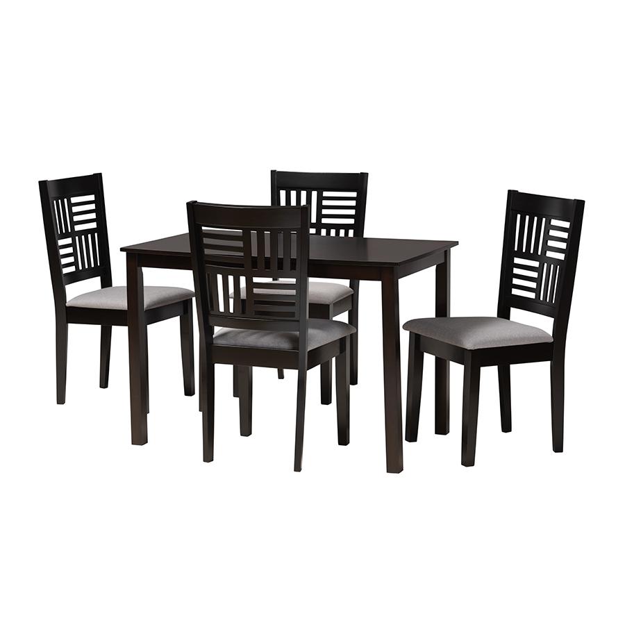Deanna Modern Grey Fabric and Dark Brown Finished Wood 5-Piece Dining Set. Picture 1