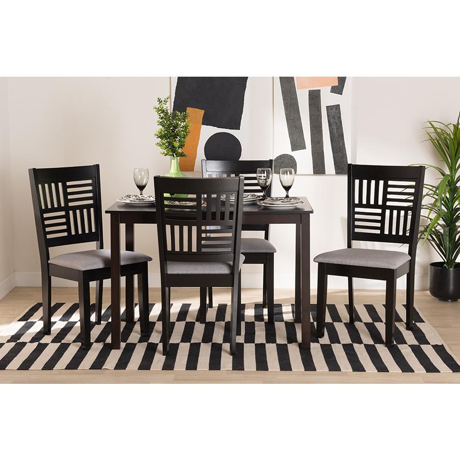 Deanna Modern Grey Fabric and Dark Brown Finished Wood 5-Piece Dining Set. Picture 8