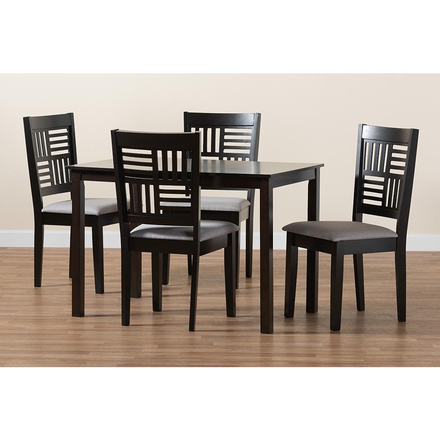 Deanna Modern Grey Fabric and Dark Brown Finished Wood 5-Piece Dining Set. Picture 9