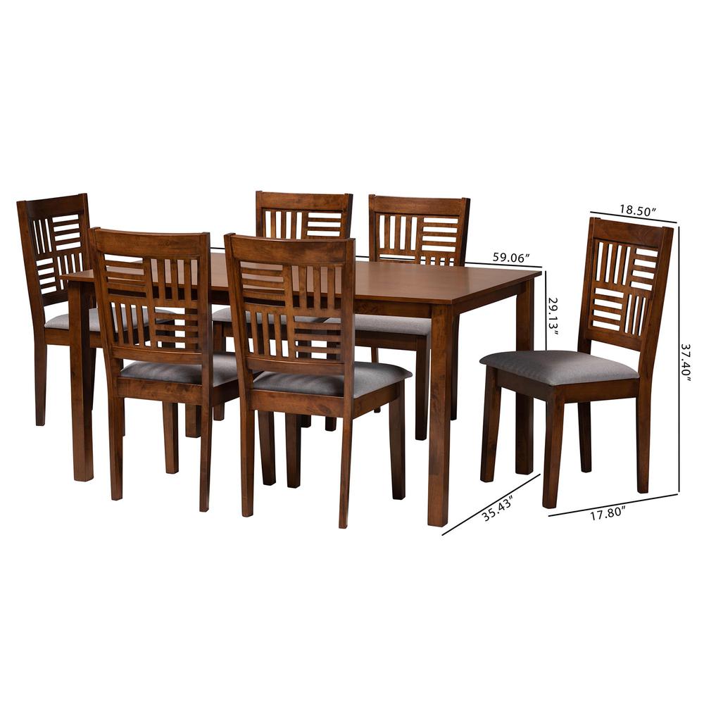 Deanna Modern Grey Fabric and Walnut Brown Finished Wood 7-Piece Dining Set. Picture 19